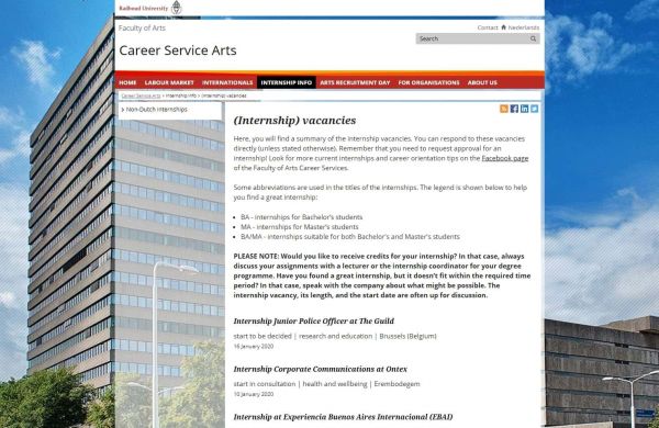 Uni Nimwegen (Fachbereich Geisteswissenschaften) - Career Service