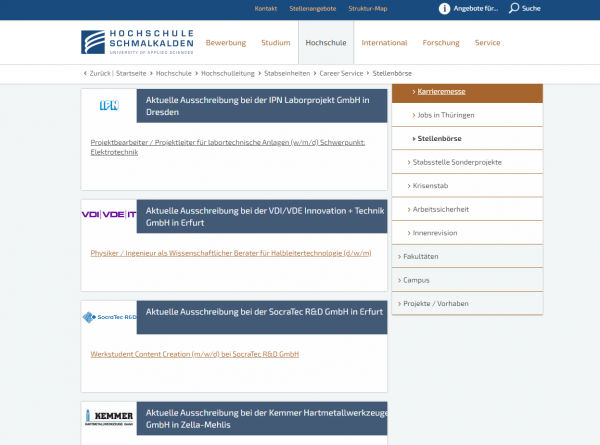 HS Schmalkalden (Career Service) - Praktikanten