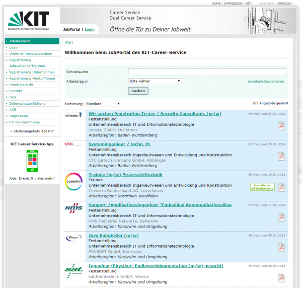 KIT Karlsruhe (Jobportal der KIT) - Studenten