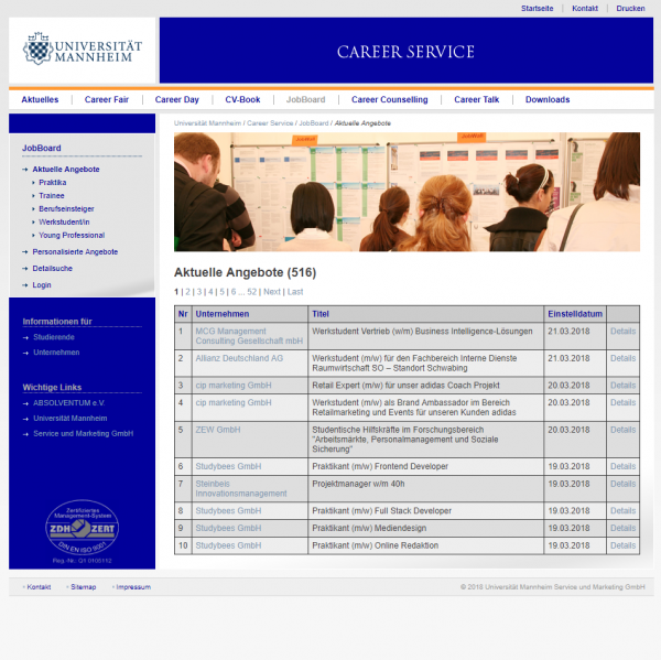 Uni Mannheim (Career Service - Jobboard) - Studenten
