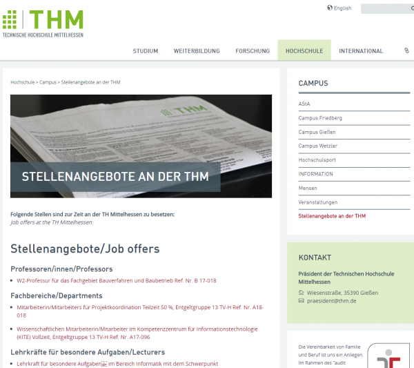 TH Mittelhessen (Career Center) - Praktikanten